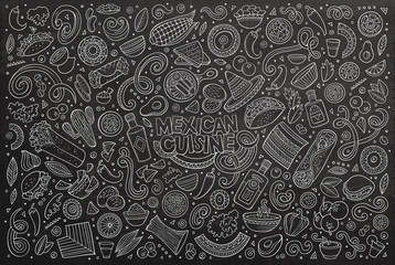 Doodle cartoon set of Mexican Food objects