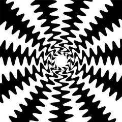 Vector illustration. Black and White Wavy Lines Intersect in the Center. Suitable for textile, fabric, packaging and web design.