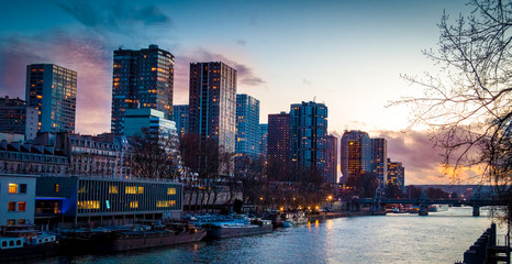 Paris business district near Seine river