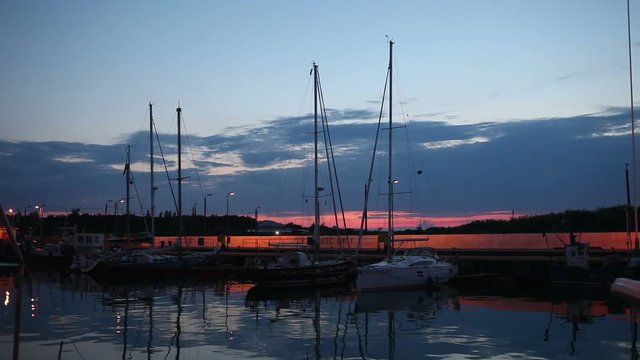 Sail boats at evening in Wladyslawowo port, resort town at Baltic Sea in Poland