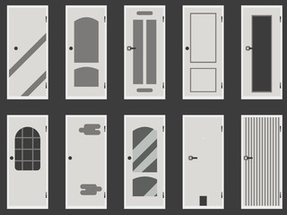 Flat door isolated on white background. A set of vector icons.