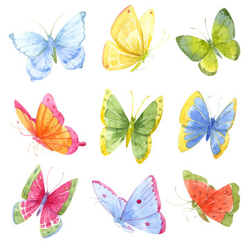Colorful watercolor butterflies