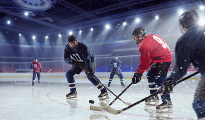 Hockey match at rink  . Mixed media