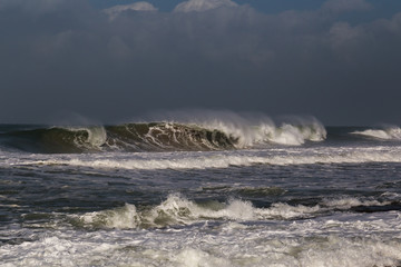 Tubular waves on a stormy winter day in Nahariya Beach