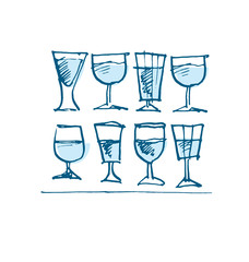 vodka short glass set. shabby alcohol image. sketch hand drawn v