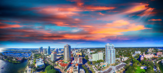 Sunset over Saint Petersburg, Florida - USA. Aerial view - obrazy, fototapety, plakaty
