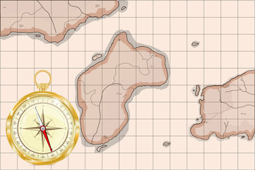 Old map imitation with golden compass