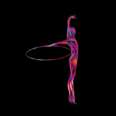 Rhythmic Gymnastics with Hoop Silhouette on black background