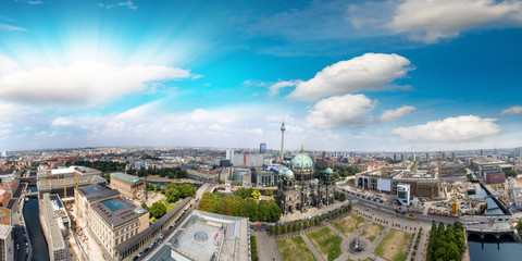 Sunset over Berlin, aerial view of Cathedral and surrounding are © jovannig