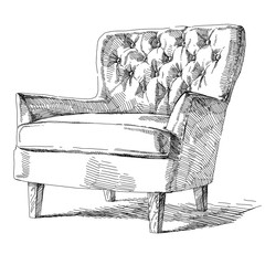 Modern interior hand drawing vector.