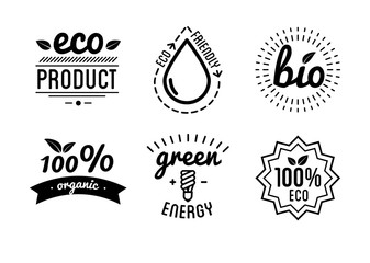 Set of labels and elements for green
