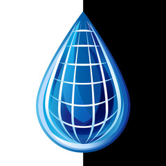 Sign of global protection of water resources. Globe in a form of water drop.