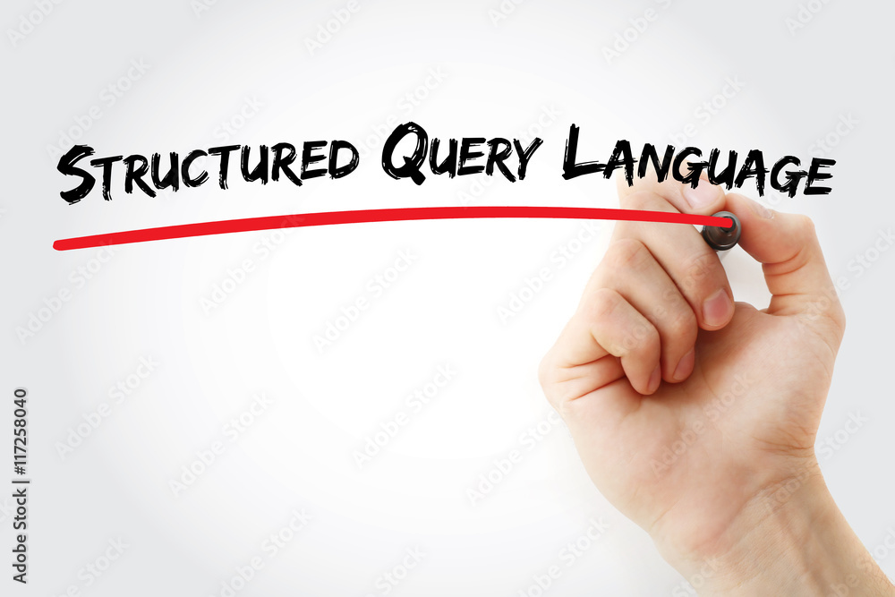 Poster hand writing structured query language with marker, concept background