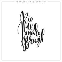 Rio de Janeiro Brazil inscription, calligraphy on a white background.