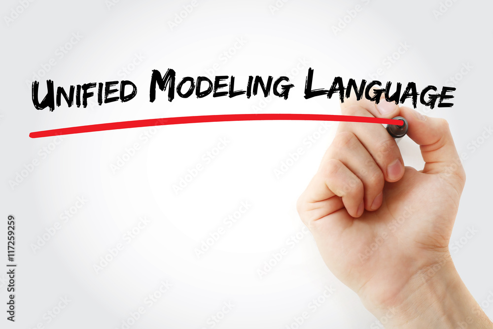 Poster hand writing unified modeling language with marker, concept background