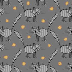 Cute flat cats. Vector seamless pattern with animals.