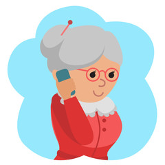 Illustration of elderly woman use phone.