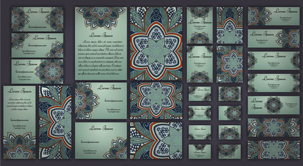 Business and invitation template Cards set with mandala ornament. Vintage decorative elements. Islam, Arabic, Indian, ottoman motifs.