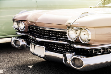 Fototapeta premium Detail of classic american car. Front close up.