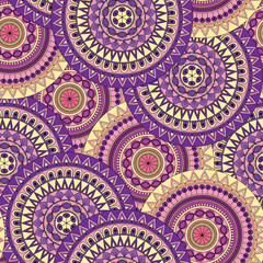 Hand drawn mandala ethnic seamless pattern.