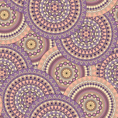 Hand drawn mandala ethnic seamless pattern.