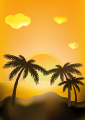 Palms silhouettes at orange sunset sky