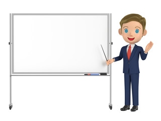 3D illustration character - The small business man who illustrates by a white board.