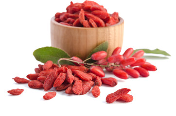 berberries and goji berries isolated on white background
