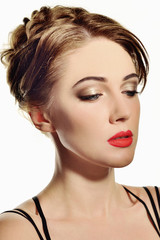 attractive adult woman with beautiful hair and makeup