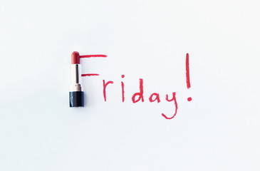 Red lipstick with Friday text