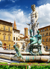 Fototapeta na wymiar The Fountain of Neptune on the Piazza della Signoria. Florence