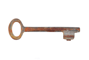 Vintage rusty key, isolated on white background