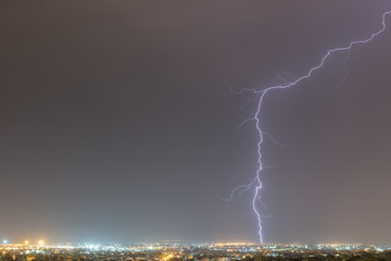 Naklejka na ściany i meble Lightning storm strikes the city of Thessaloniki, Greece