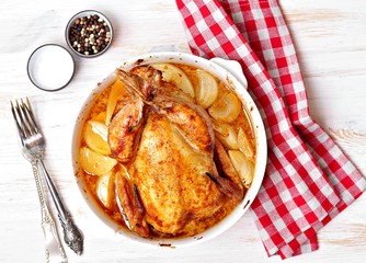 Roast chicken with onion and garlic