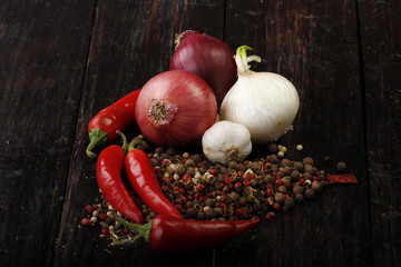spices on wooden background