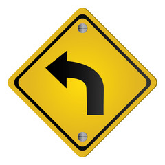 flat design left curve ahead traffic sign icon vector illustration