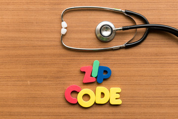 zip code colorful word with stethoscope