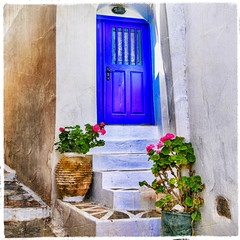 charming traditional streets of greek islands, artistic picture