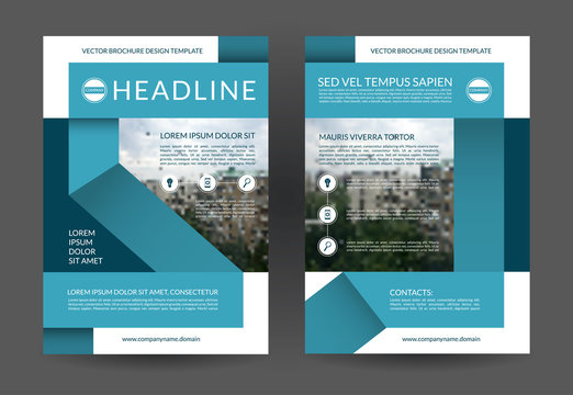 Blue Annual Report Brochure Flyer Layout Template. A4 Size. Front And Back Page. Can Be Used For Handbill, Booklet, Catalog, Presentation, Book Cover, Leaflet. Vector Background