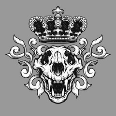 The crown and the lion skull.