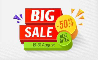 Big sale special offer, bright colourful banner. 50% off. Vector illustration