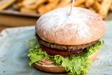 Cheese burger - American cheese burger with Golden French fries