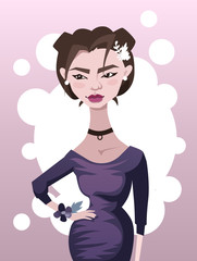 glamorous girl in an evening dress. portrait. vector illustration