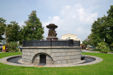 Moscow, Russia - July 27, 2016: The Vitali fountain on the Theatre square, established in 1827