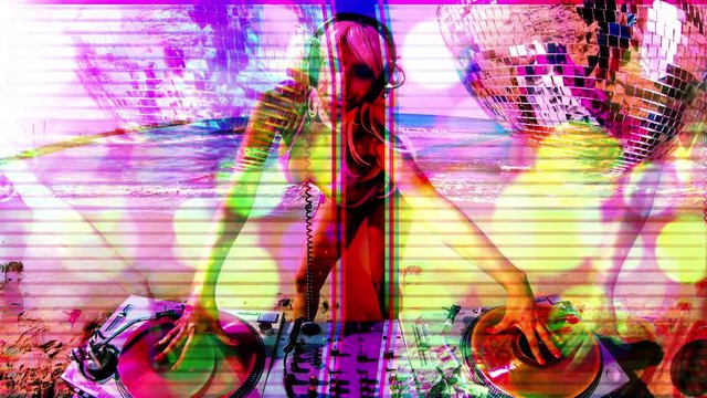 female DJ plays at the beach at sunrise