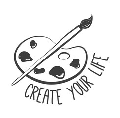 Create your life. Palette with paints and brush isolated on white background. Vector