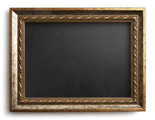 Chalkboard framed in vintage frame isolated on white background