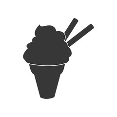 Dessert and sweet concept represented by cone of ice cream silhouette icon. Isolated and flat illustration