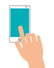 flat design hand holding modern cellphone icon vector illustration