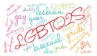 LGBTQ2S Word Cloud on a white background. 